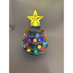 Mr Christmas Light Up Ceramic Tree Ornament Blue Multicolor Bulbs Star Timer